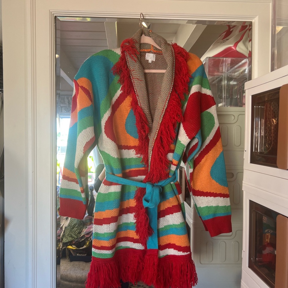 Colorful Fringed Cardigan Sweater